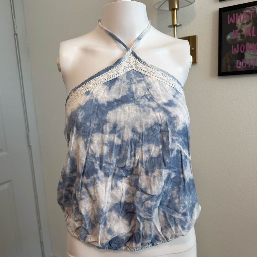 Blue Tie-Dye Halter Top